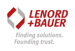 Logo de Lenord + Bauer avec le slogan "Finding solutions. Founding trust.", fournisseur de solutions industrielles et d'automatisation.